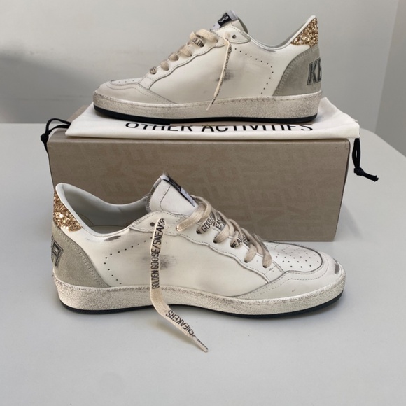 Golden Goose Ball Star Sneaker White Leather/Gold/Black Glitter sz 38 New in Box - Picture 4 of 11